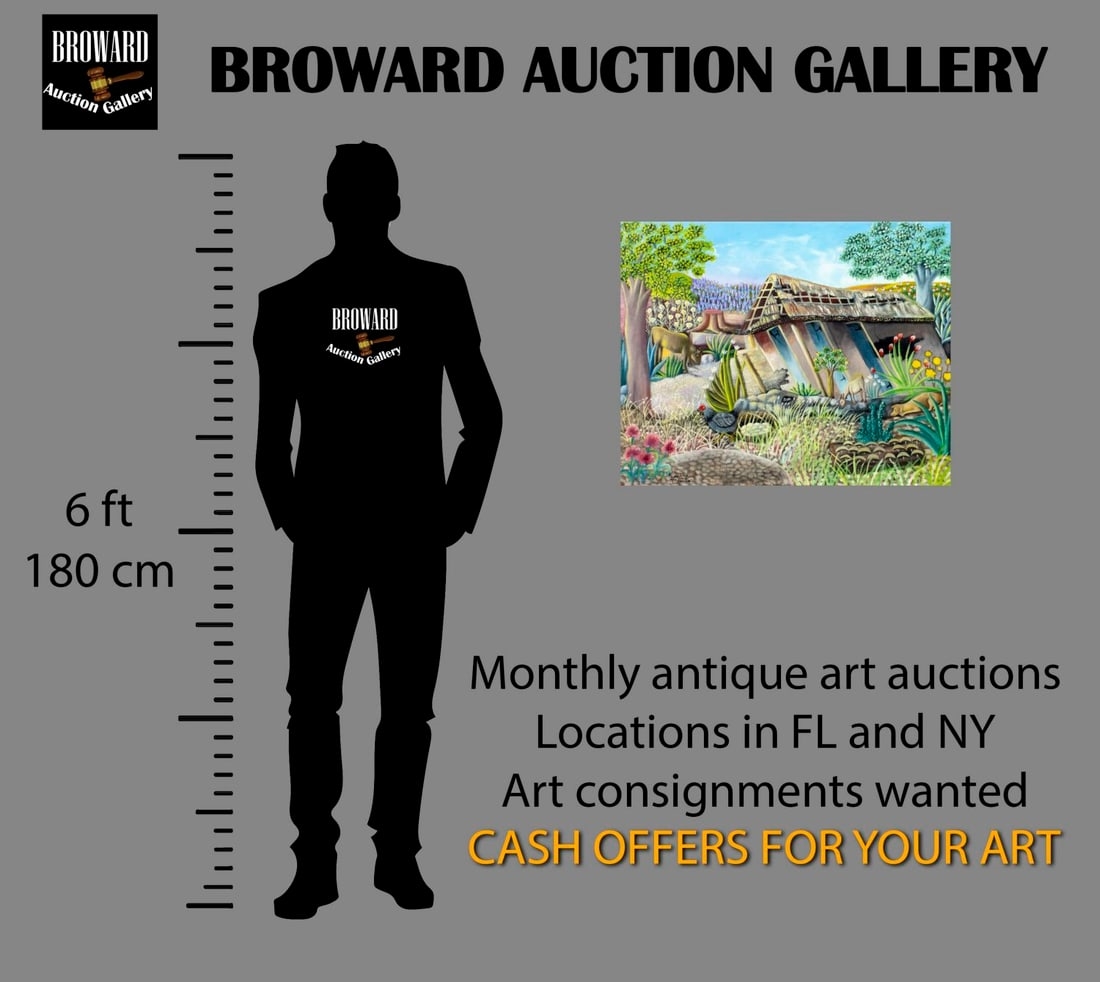 Artwork by Louines Mentor, Haitian Village Landscape with Animals, Made of oil on canvas