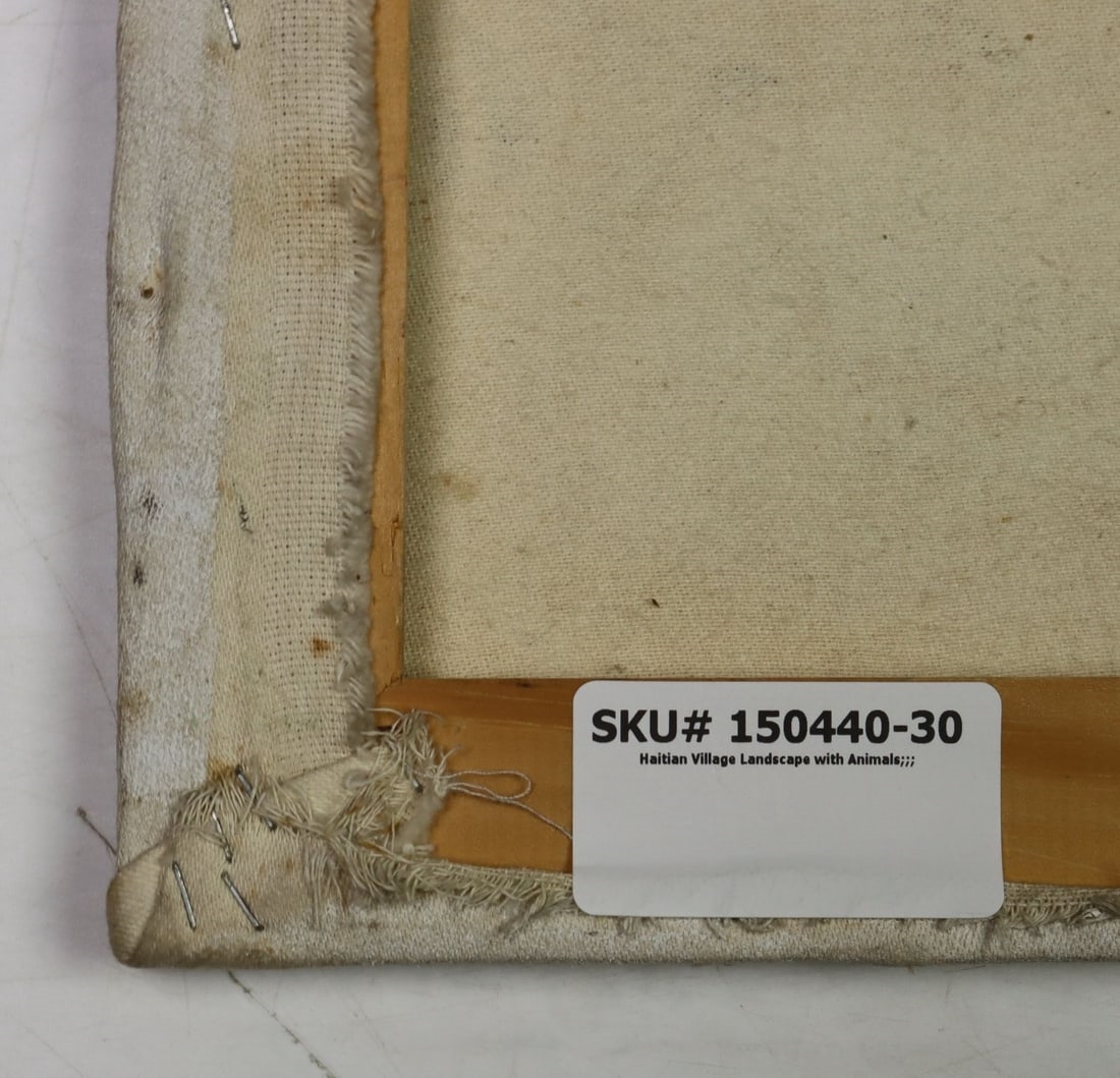 Artwork by Louines Mentor, Haitian Village Landscape with Animals, Made of oil on canvas