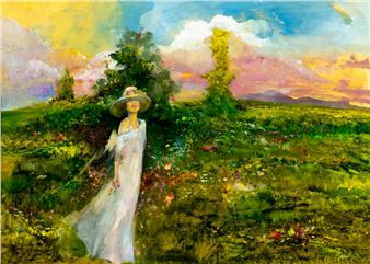 Sunset Landscape with Walking Lady - Herbert Tauss