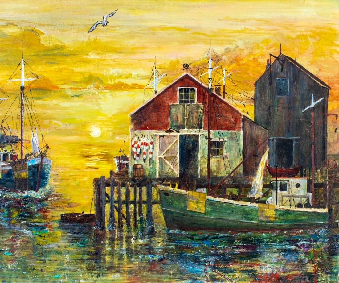 Artwork by Craig Sloss, Harbor Scene, Made of oil on canvas board