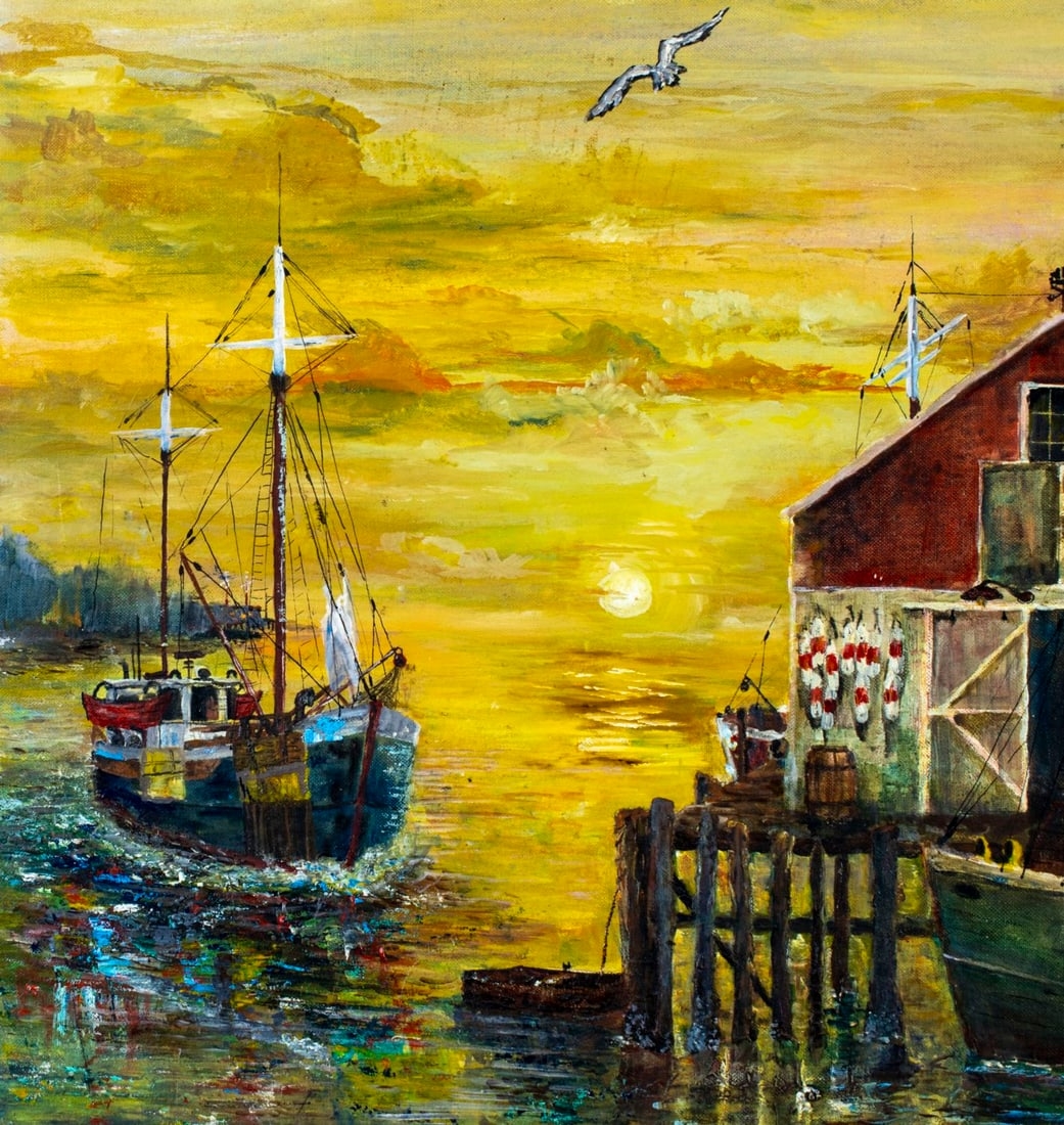 Artwork by Craig Sloss, Harbor Scene, Made of oil on canvas board