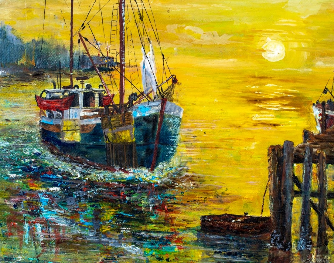 Artwork by Craig Sloss, Harbor Scene, Made of oil on canvas board