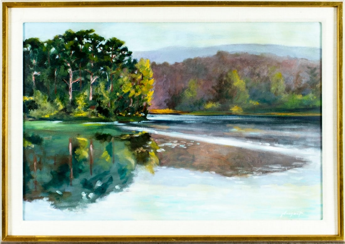 Artwork by Pleasant, Autumn Lake Landscape, Made of oil on canvas