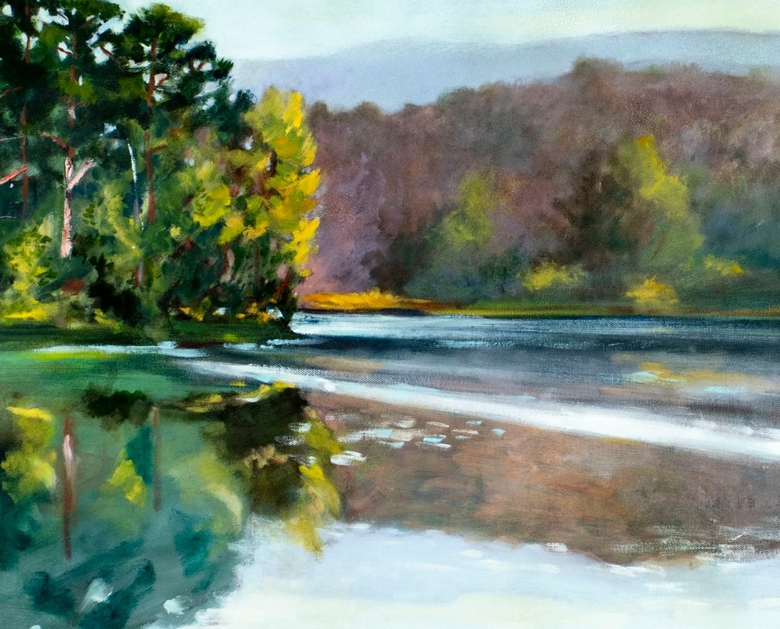 Artwork by Pleasant, Autumn Lake Landscape, Made of oil on canvas