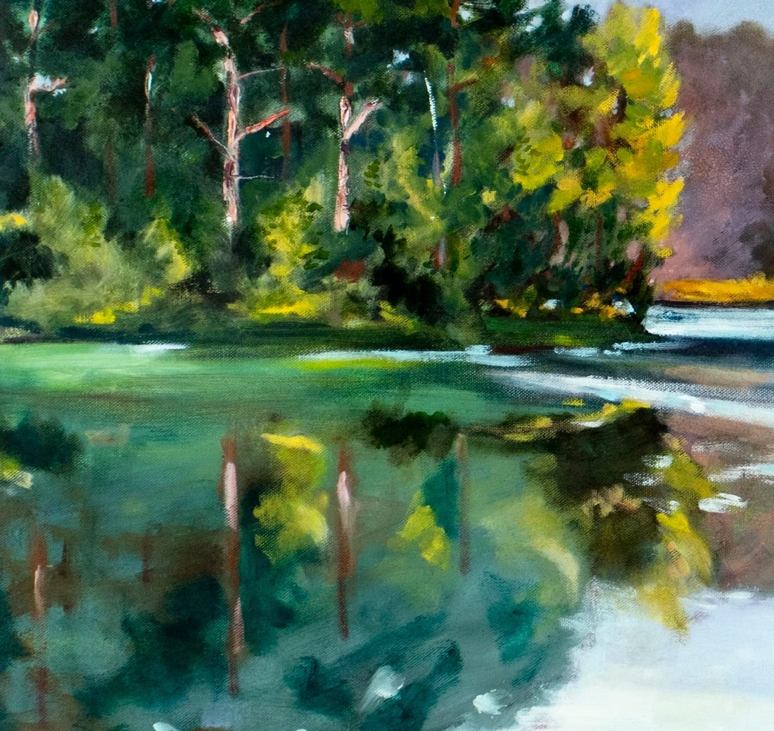 Artwork by Pleasant, Autumn Lake Landscape, Made of oil on canvas