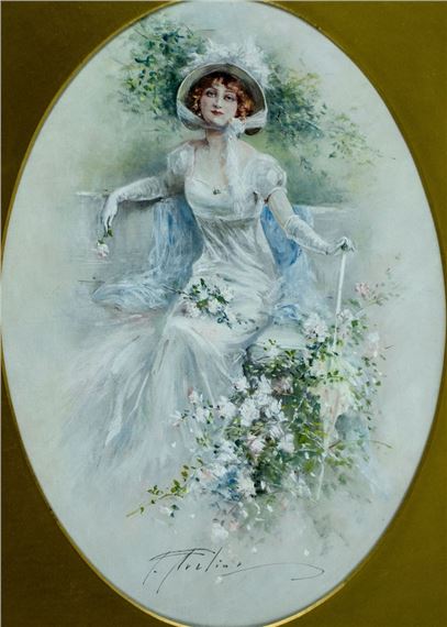 Portrait of Lady in White with Parasol - Frank Aveline