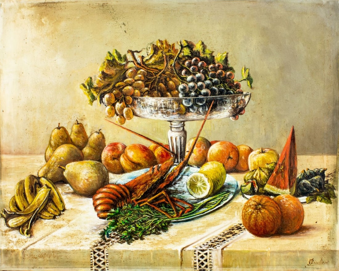 Artwork by Giuliani, Still Life with Fruit and Lobster, Made of oil on canvas