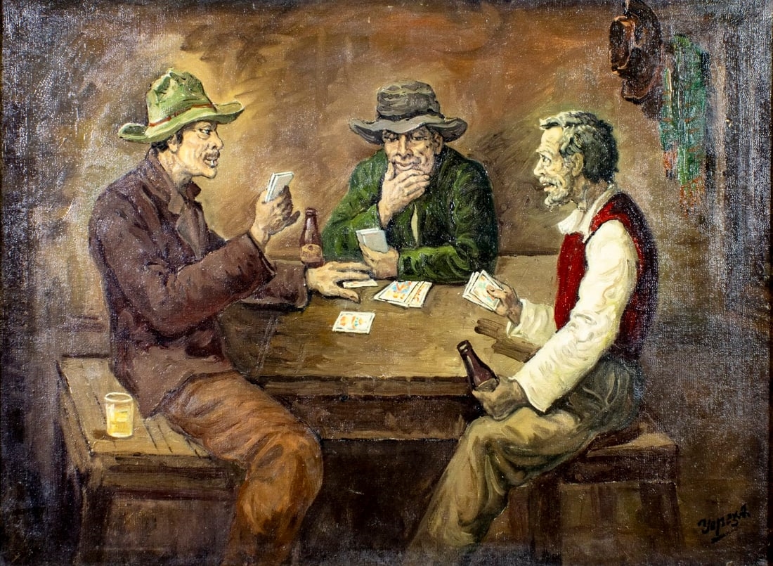 Artwork by José Yépez Arteaga, Card Players, Made of oil on canvas