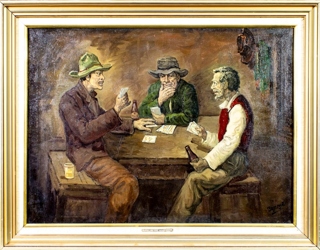Artwork by José Yépez Arteaga, Card Players, Made of oil on canvas