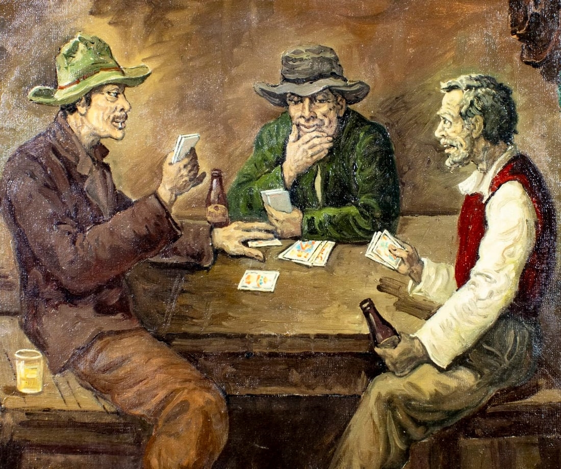 Artwork by José Yépez Arteaga, Card Players, Made of oil on canvas