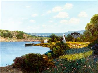 River Landscape with Boat - Law Kwok Leung