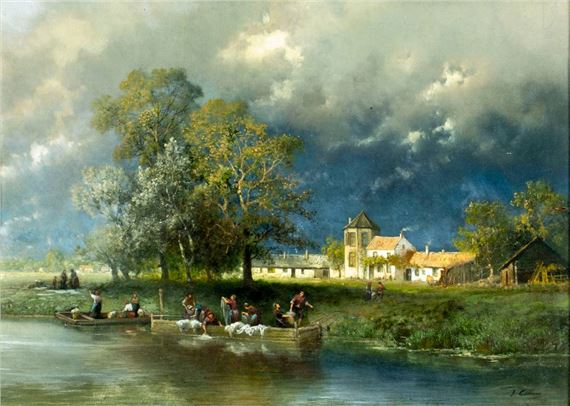 River Village Landscape by Jean Julien Godenne