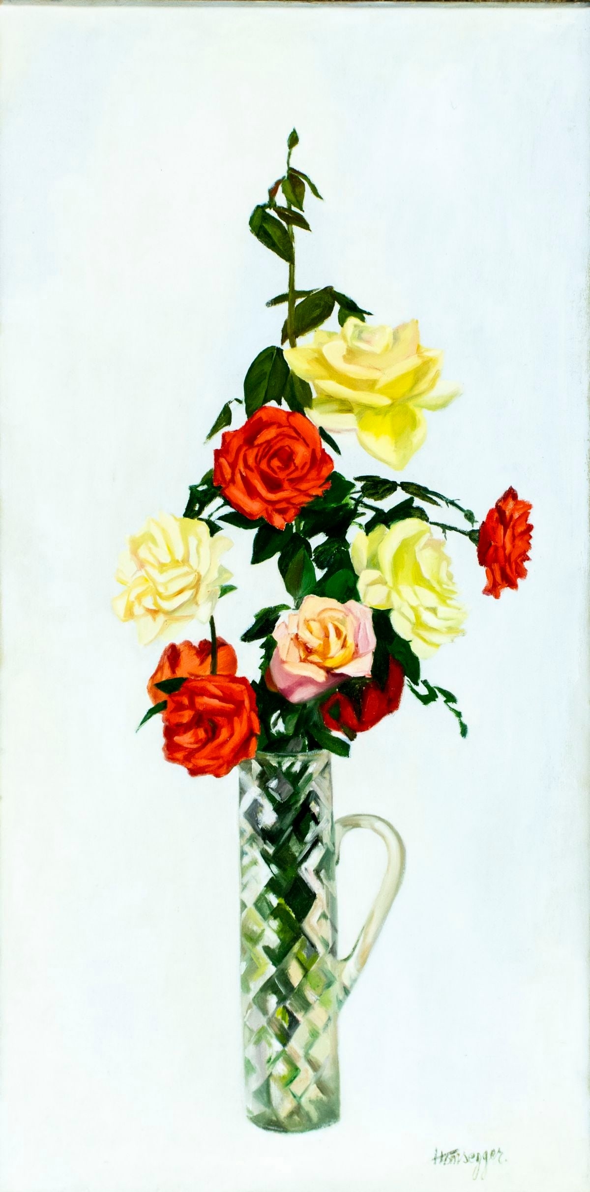 Artwork by John Hansegger, Still Life with Vase of Roses, Made of oil on canvas