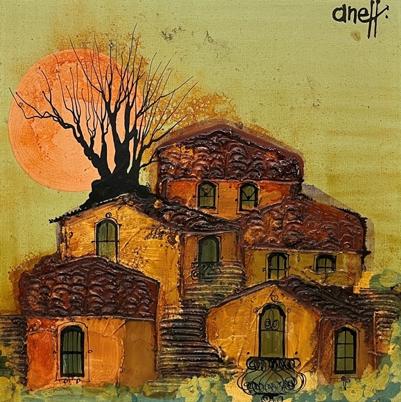 Artwork by Liny Aneff, Grupo de casas, Made of mixed media on canvas