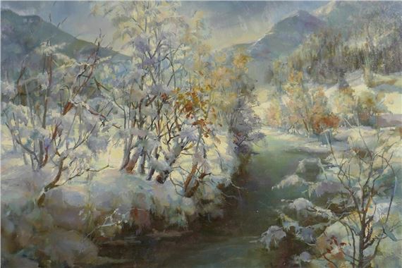 Joan Rockingham | winter landscape with a stream | MutualArt