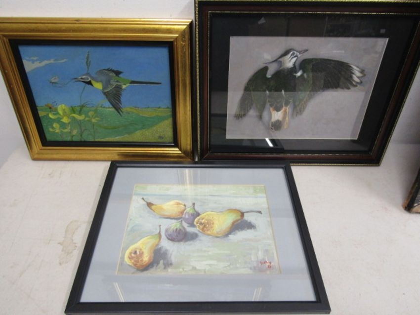 Artwork by John Golby, Bird catching Crane fly; Untitled, Made of oil on board