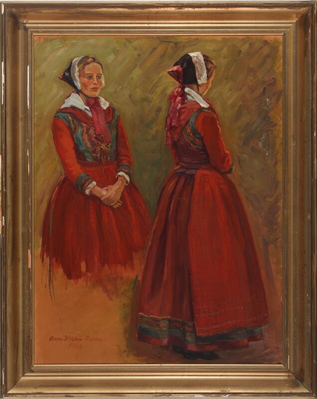 Artwork by Anna Maria Mehrn, Study of a woman in traditional costume, Made of Oil on board