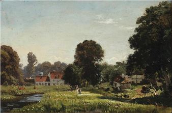 Field landscape with a view towards two farms - Anton Edvard Kieldrup