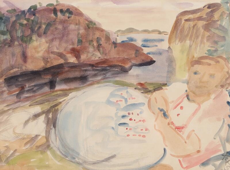 Artwork by Anna Klindt Sørensen, Sigurds kone lægger kabale, Made of Watercolour on paper