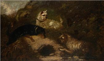 Three Terriers at the Fox Hole - Edward Armfield