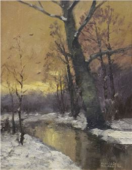 Winter riverside scene - Oswald Joy
