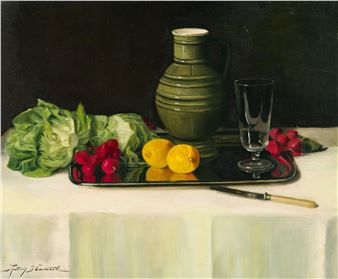 Stillleben mit Radischen, Zitronen und Salat - Rudolf Heverdle