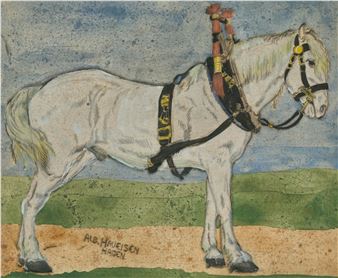 Schwarzes Zugpferd im Geschirr - Albert Haueisen