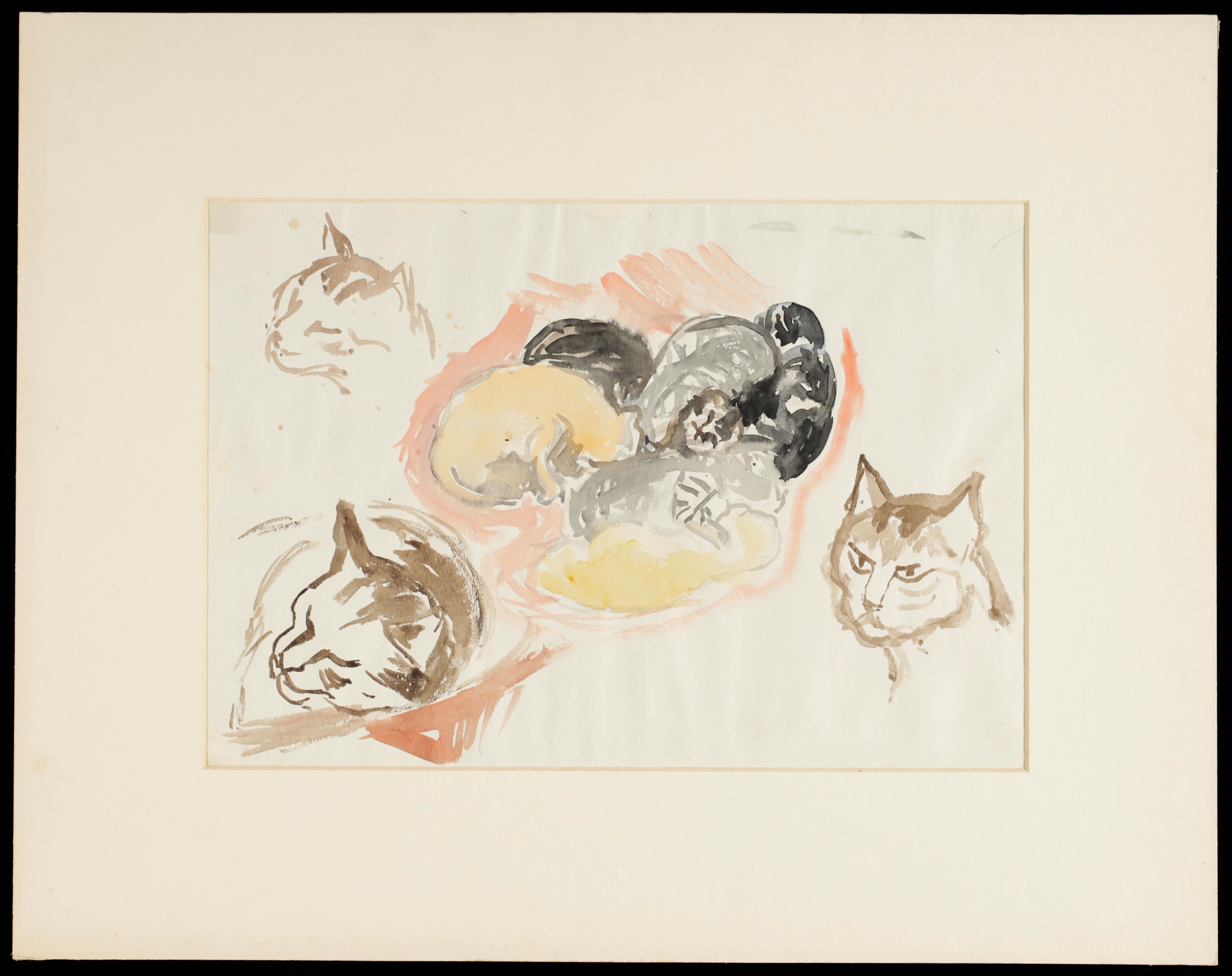 Artwork by Silvia Koller, Katzenstudie, Made of watercolor on paper