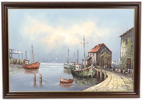 【中古】M▽W.JONES 油絵 漁港 船 海 港 (37866) Yahoo!オークション - 真作 油絵 W.Jones イギリス画家 漁港 船