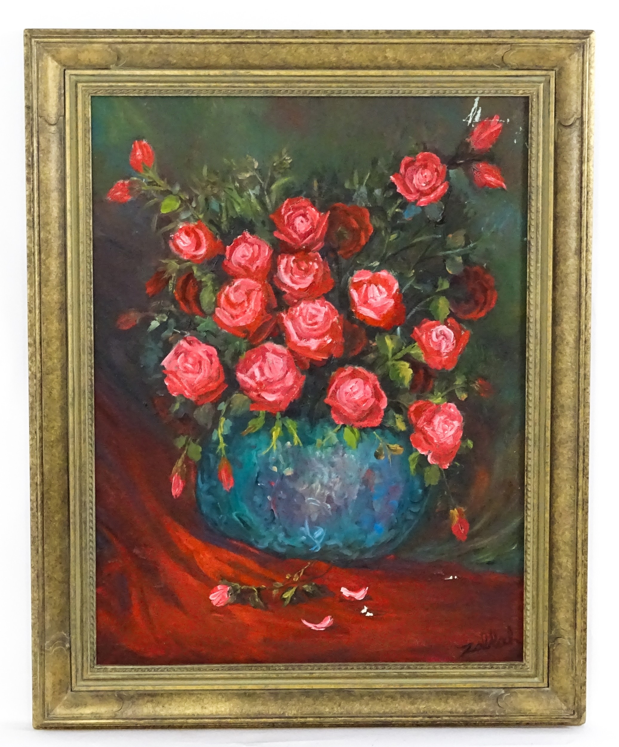 Artwork by Hector Zablach, A still life study of roses in a vase, Made of Oil on canvas