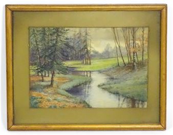 A wooded park scene with a stream - W. Buxton