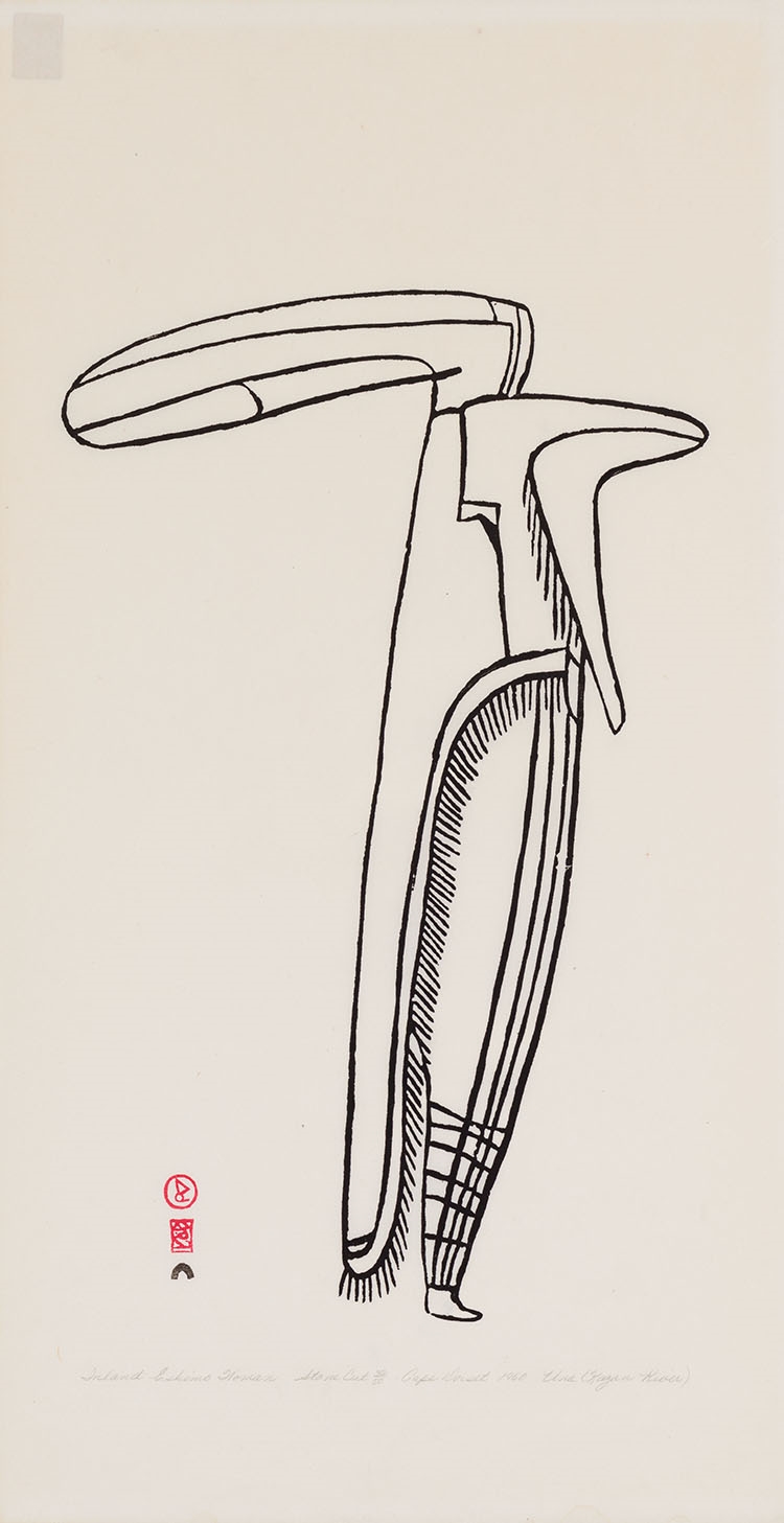 Artwork by Jessie Oonark, Inland Eskimo Woman, Made of stonecut on paper