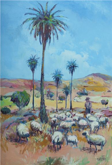 Shepherd and Palm Trees, Spain - Piers Bateman