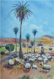 Shepherd and Palm Trees, Spain - Piers Bateman
