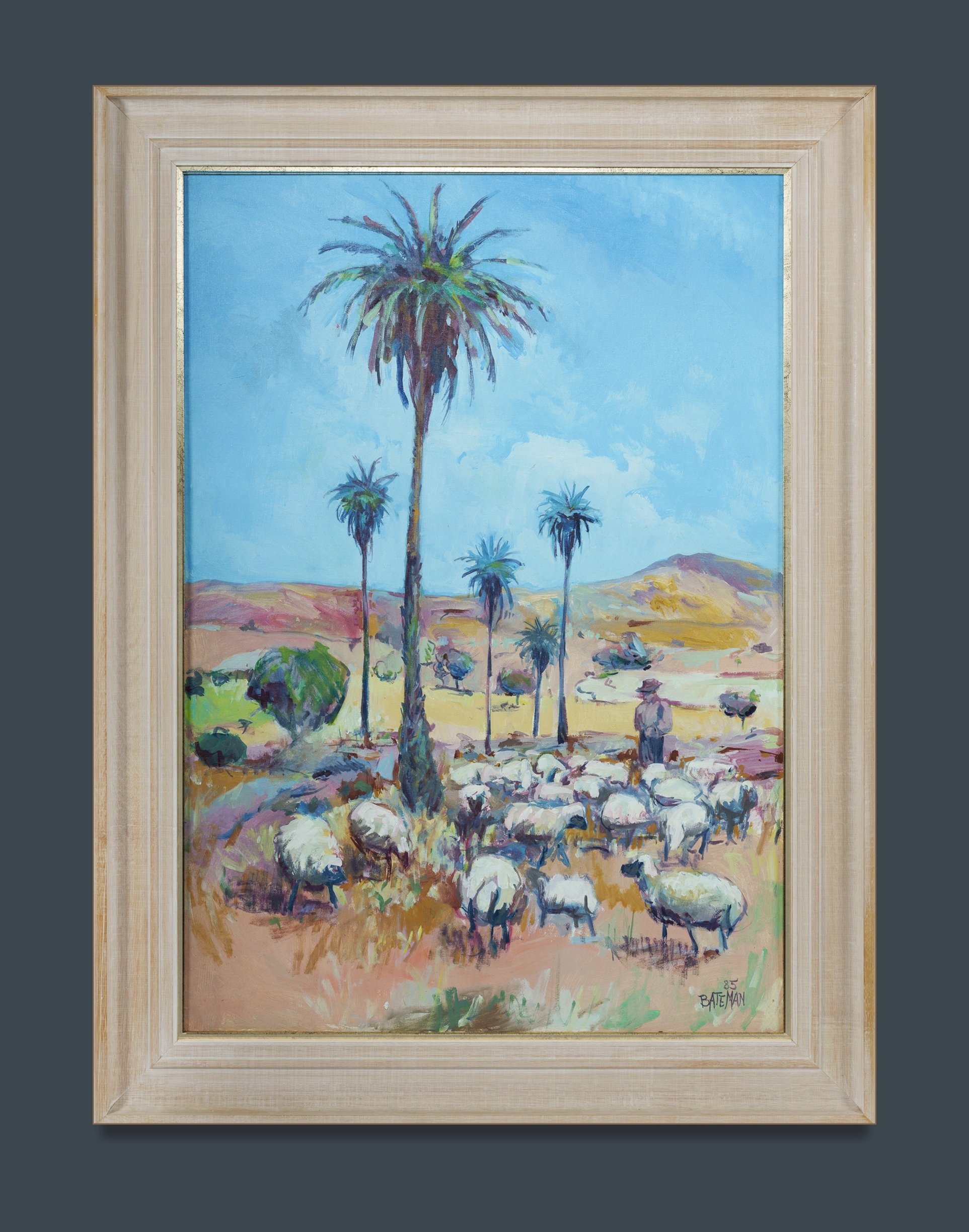 Artwork by Piers Bateman, Shepherd and Palm Trees, Spain, Made of Oil on Canvas on Board