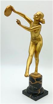 AN ART DECO GILDED BRONZE FIGURE OF A TAMBOURINE DANCER - D. Simon