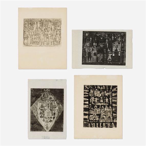 Jungle Village; Untitled (four works - Ynez Johnston