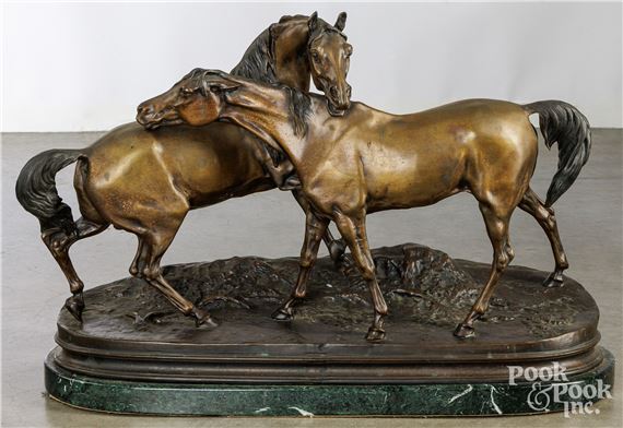 Bronze of two horses by Pierre-Jules Mene