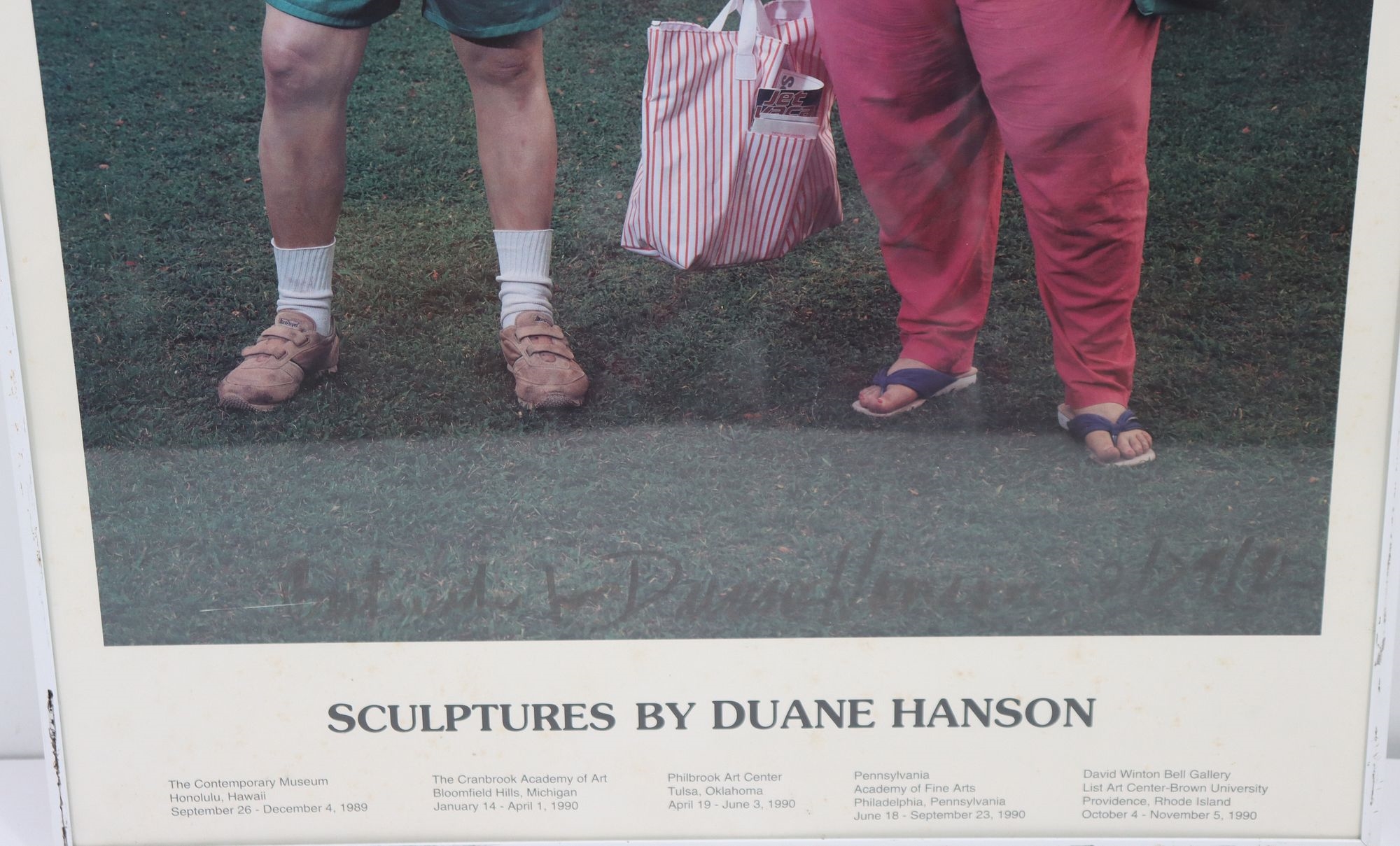Artwork by Duane Hanson, Two of the artist's stunningly lifelike figures as bored tourists in a tropical paradise, Made of Poster