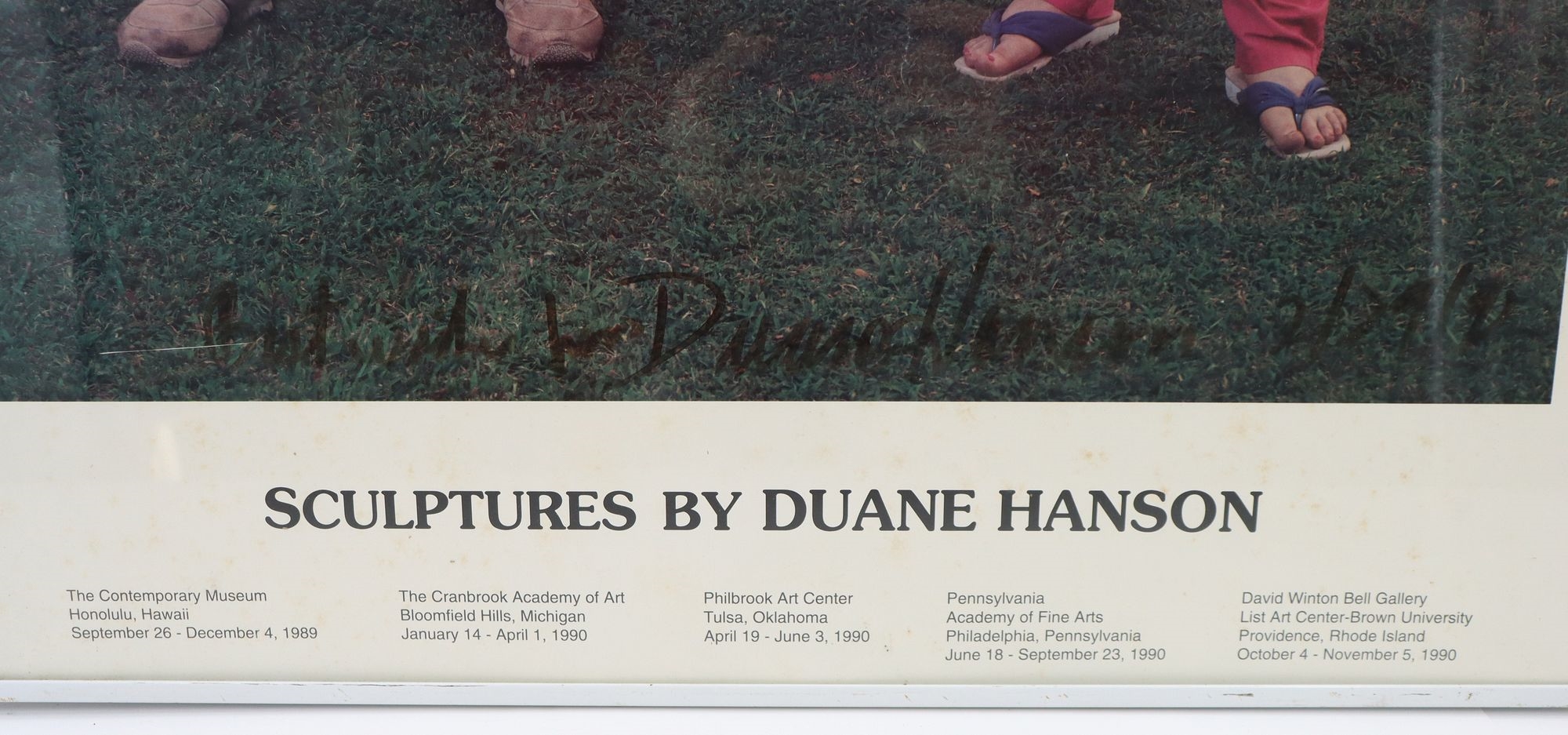 Artwork by Duane Hanson, Two of the artist's stunningly lifelike figures as bored tourists in a tropical paradise, Made of Poster