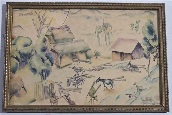 D) Vintage 1927 Watercolor Print by Gary Biddle - George Biddle