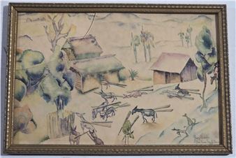 D) Vintage 1927 Watercolor Print by Gary Biddle - George Biddle