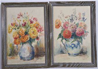 D)(2) Vintage Floral Watercolor Wall Art by Frank A. Wentland - Frank Wentland