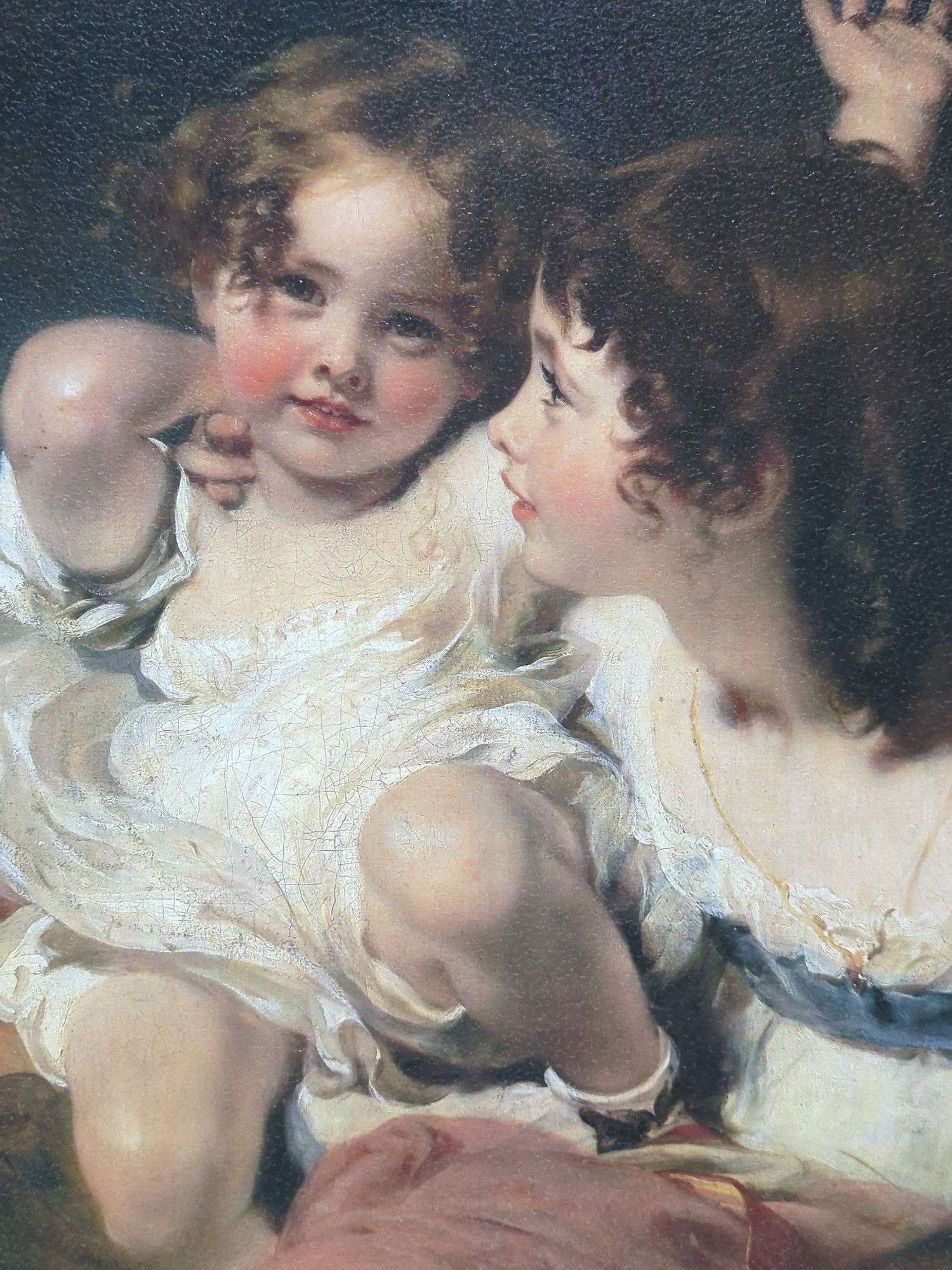 A romanticized portrait of two young figures in a classical painting.