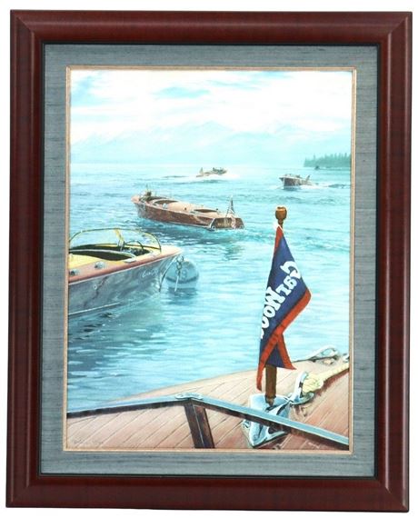 Andrew Bolam Signed Canvas Print of a Gar Wood Classic Runabout on Lake Tahoe - Andrew Bolam