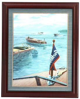 Andrew Bolam Signed Canvas Print of a Gar Wood Classic Runabout on Lake Tahoe - Andrew Bolam