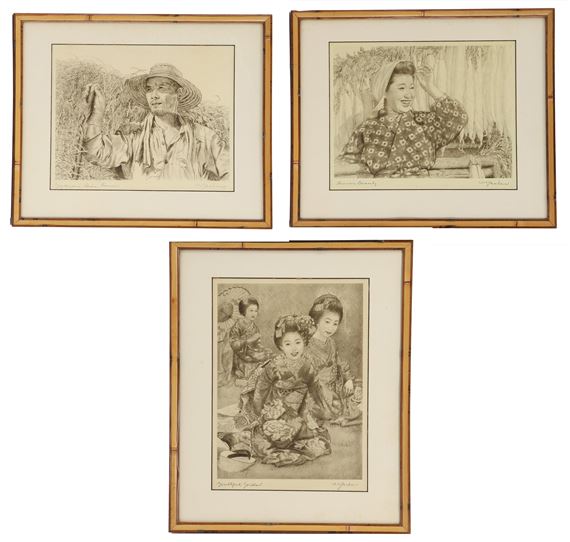 3) Willy Seiler (1903-1988) German, Figural Tinted Etching Prints by Willy Seiler, circa 1988