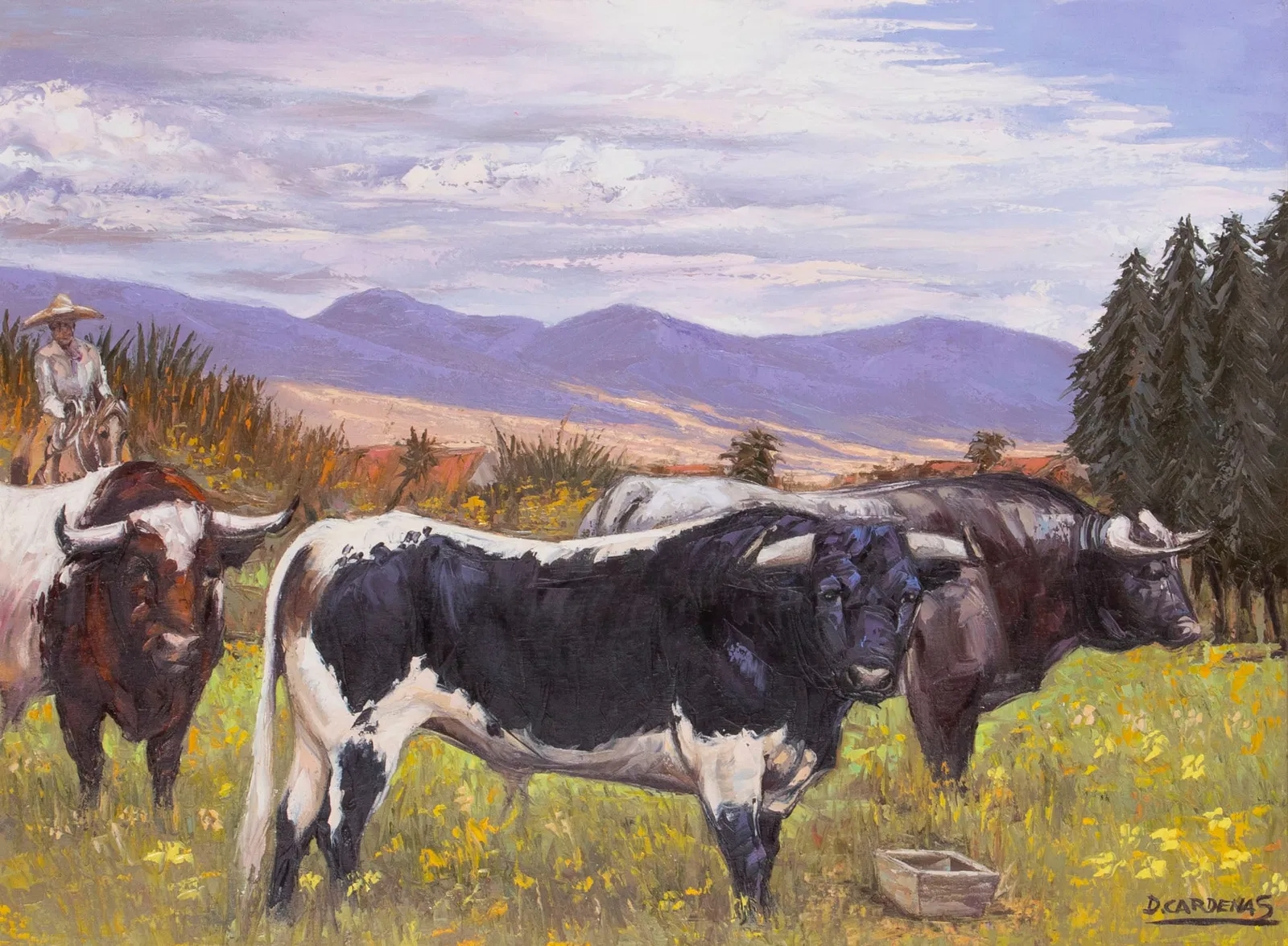 Artwork by David Cardenas, HERDING COWS, Made of acrylic painting on canvas