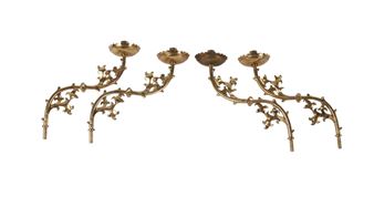A set of four 19th century Gothic Revival brass single branch candle sconces - Augustus Pugin