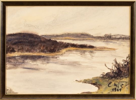 Artwork by Eva-marie Hennemann-lange, Boddenansicht, Made of Kohle/ Gouache